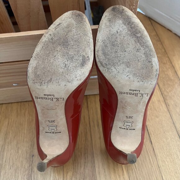 L.K. Bennett Size 8 Red Stila Patent Leather Round Toe Stiletto Pump Court Heels - Picture 7 of 12